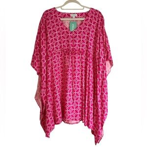 NWT Escapada Tunic Beach Coverup Summer Top Geometric Pink White Resort Size S/M